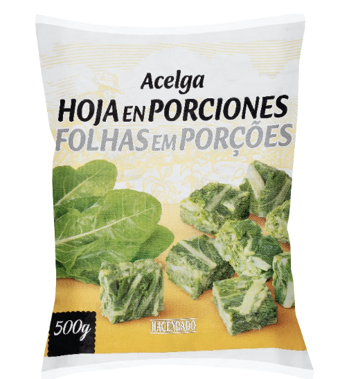 Acelgas congeladas con tortilla con perejil y 1 tajada de sandia tamaño PUÑO.